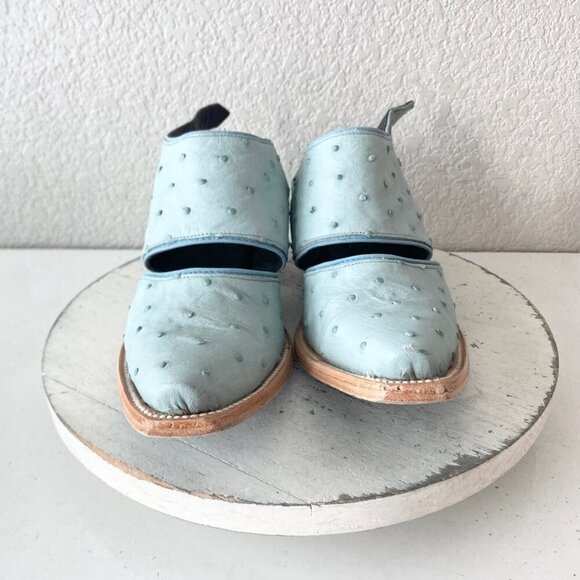 Lane Robin Mule Cowboy Boots Womens 8 Cowgirl Western Blue Ostrich Short Ankle - Picture 4 of 9